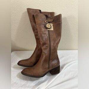 Women’s Born Brown Leather Riding Boots with Side Zip